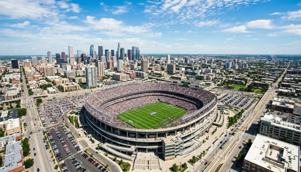 Staidiaim Mheicsiceo do Chom an Domhain 2026 — foirgneamh staidiam le crainn phailme